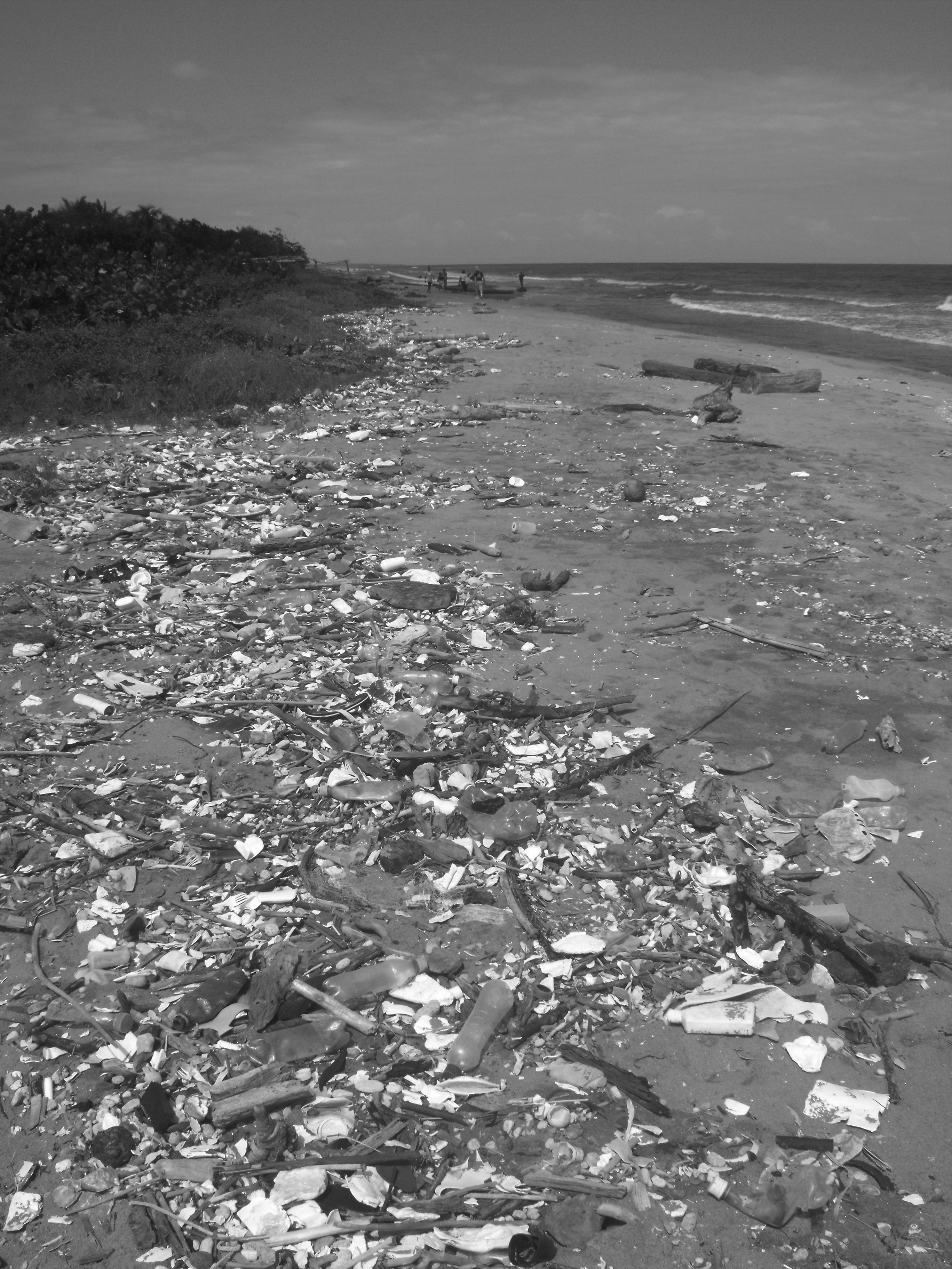 Desechos plásticos en la playa de Tulate, Guatemala.