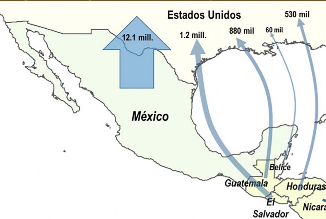 Pag. 23 Map from the document Panorama de la Migración Internacional en México y Centroamérica, 2015 – CEPAL, OIM. Note – Numbers have changed up to 2020
